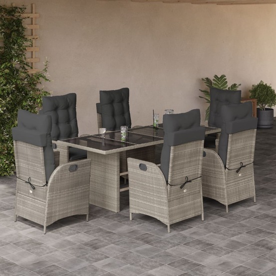 Ensemble à manger de jardin et coussins 7 pcs gris clair rotin