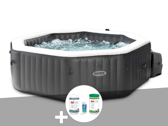 Kit spa gonflable purespa carbone octogonal bulles et jets 4 places + kit trait