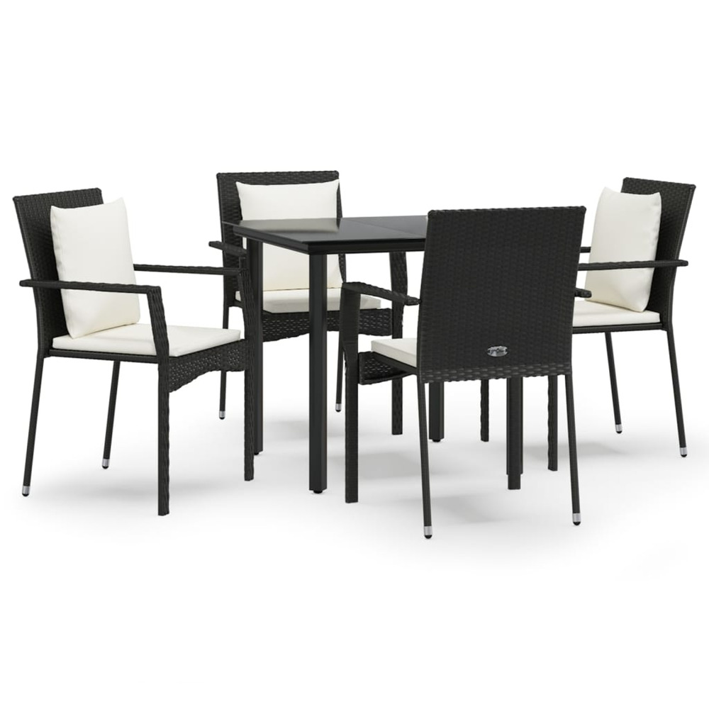 Ensemble à manger de jardin coussins 5pcs noir résine tressée