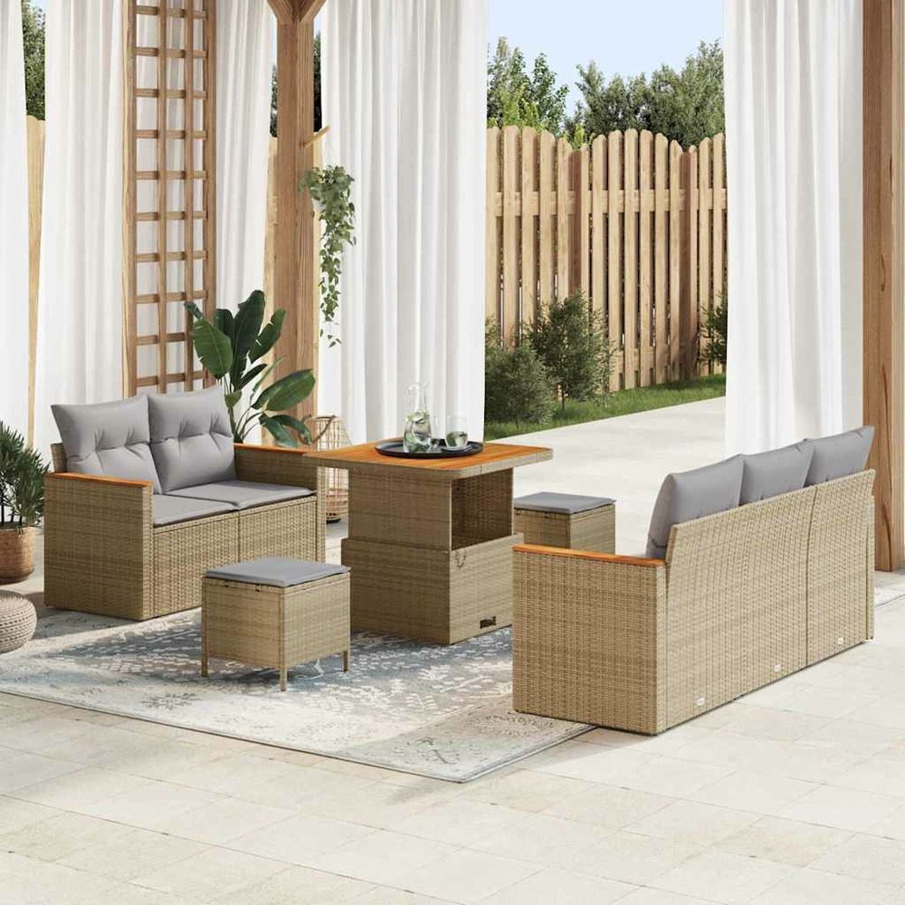 Ensemble de canapé de jardin 8 pcs beige polyrotin