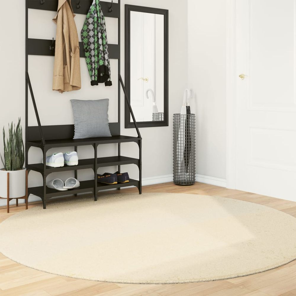 Grand tapis rond moelleux polyester lavable antidérapant pour salon crème ø 200 cm