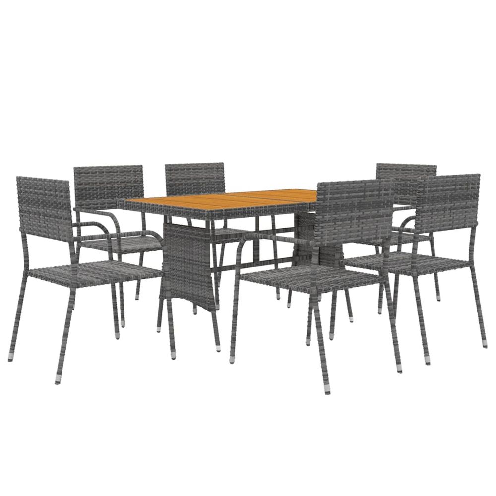Mobilier à dîner d'extérieur 7 pcs résine tressée gris