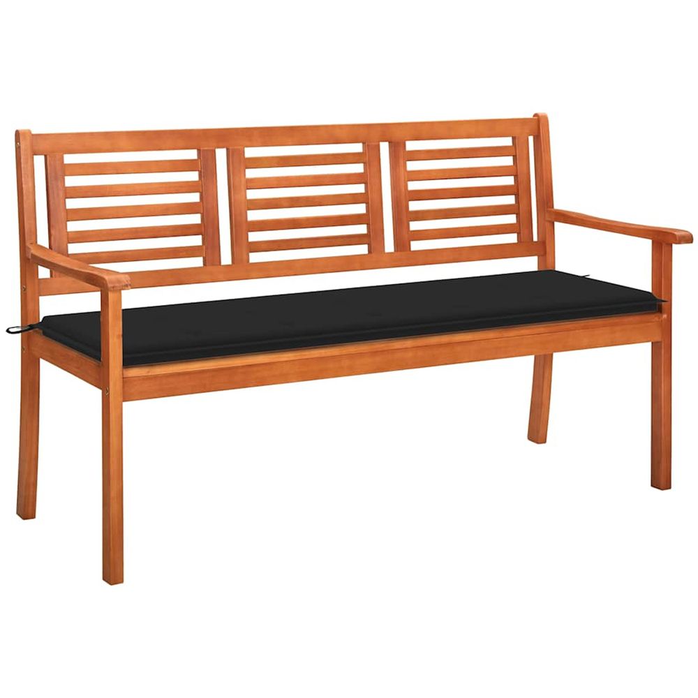 Banc de jardin 3 places avec coussin 150 cm bois d'eucalyptus