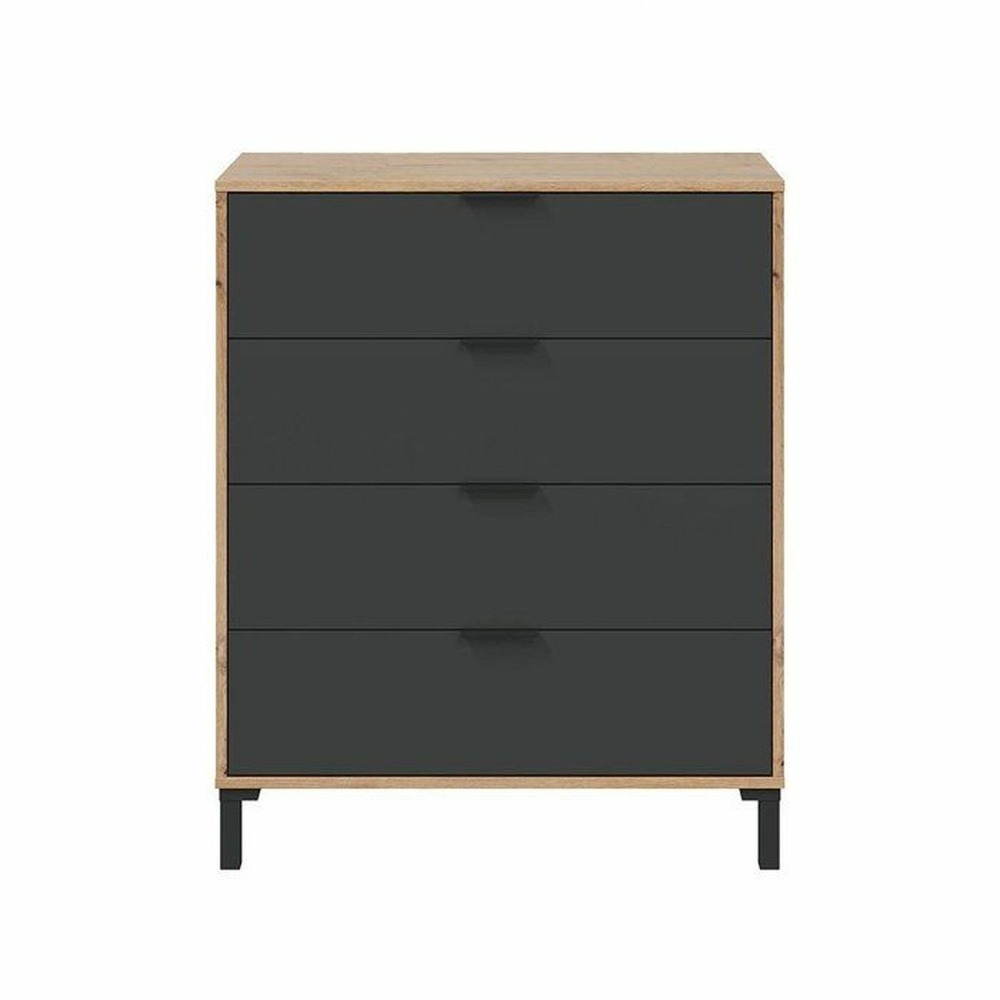 Commode 4 tiroirs décor chêne noueux et gris anthracite - l77,5 cm - bois clair