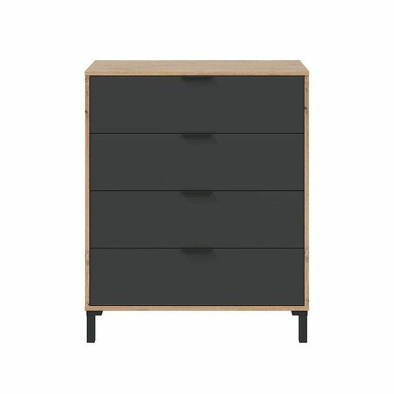 Commode 4 tiroirs décor chêne noueux et gris anthracite - l77,5 cm - bois clair