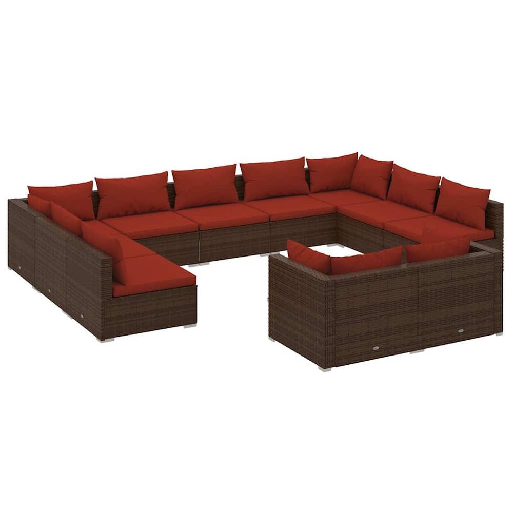Salon de jardin 11 pcs avec coussins marron résine tressée