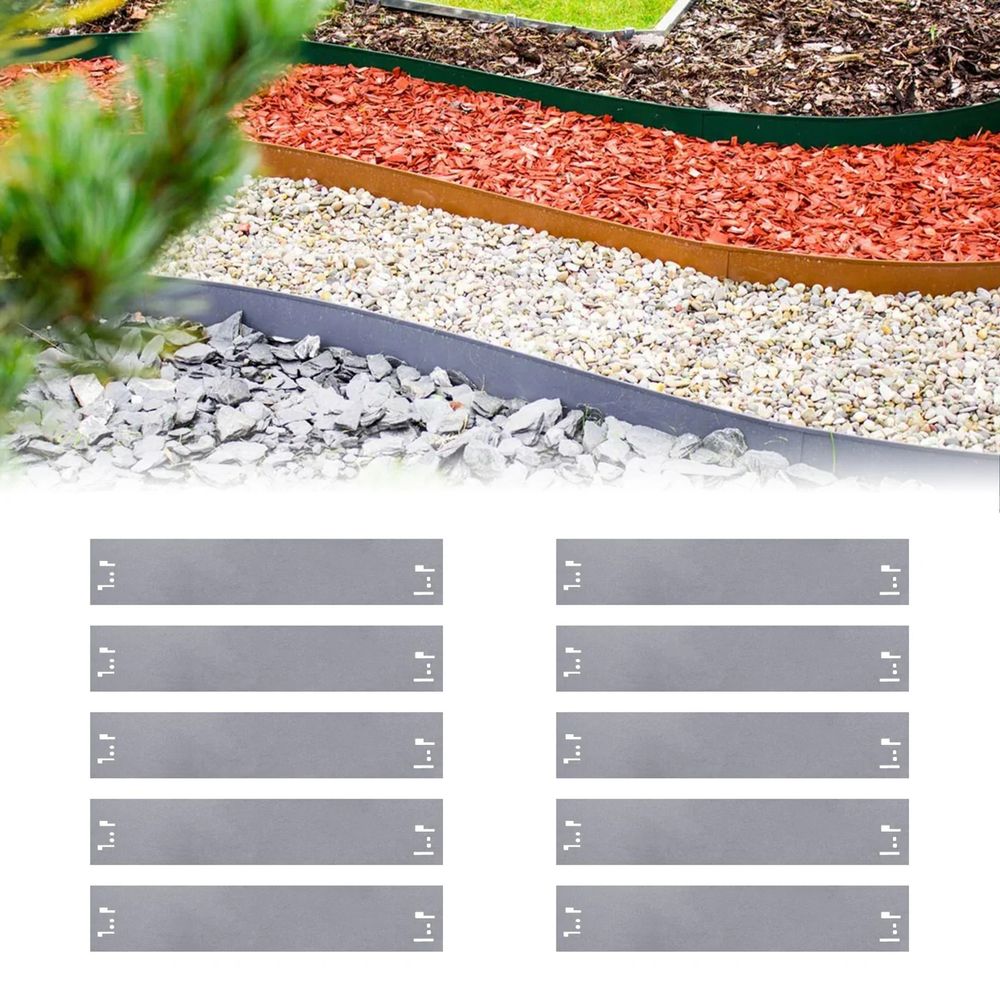 Lot de 20 bordures de jardin en métal, hauteur 13,5 cm, longueur totale 24 m, couleur: non peinte