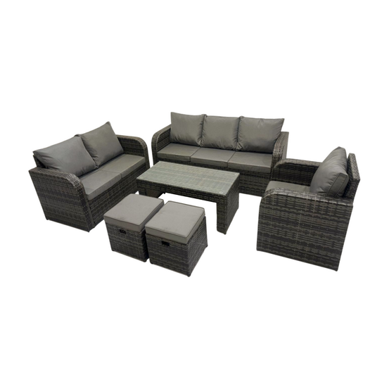 8 places dossier haut salon de jardin avec canapé d'amour table basse rectangulaire 2 petits tabourets ensemble de canapés en rotin