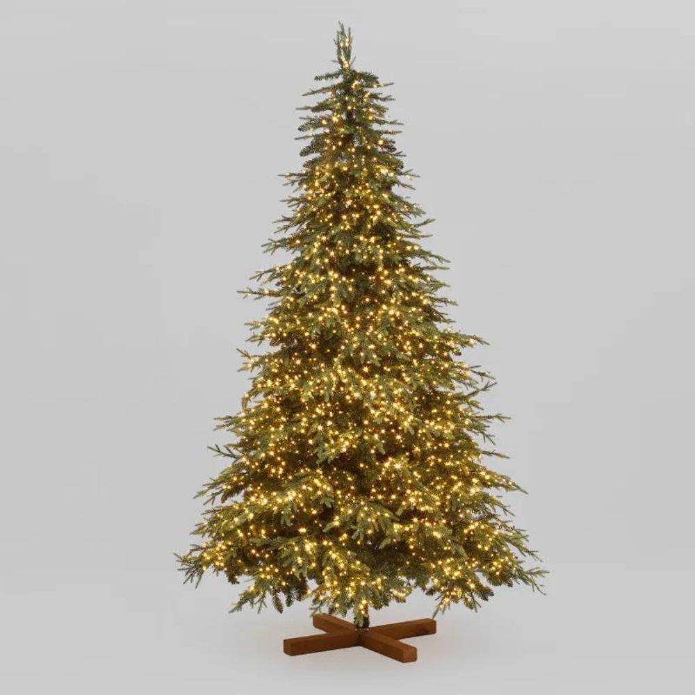 Sapin de noël artificiel lumineux 255cm ø150cm 5150 miniled blanc chaud pe pvc vert lotti