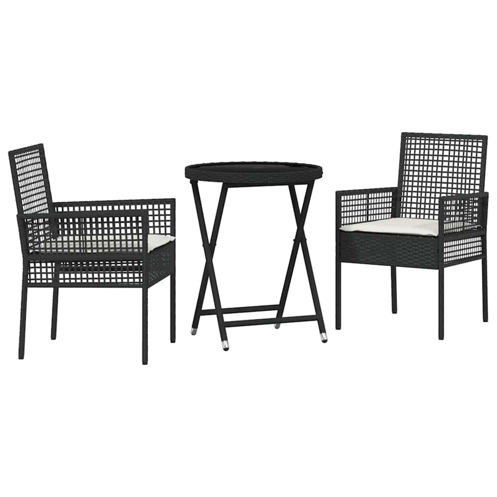 Ensemble bistro de jardin 3 pcs noir polyrotin