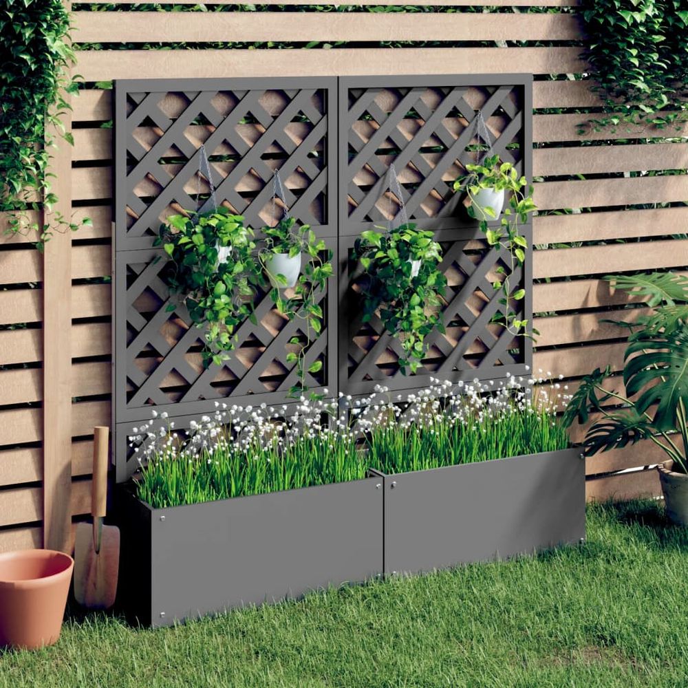 Lot de 2 jardinières avec treillis en wpc pour plantes grimpantes jardin terrasse gris