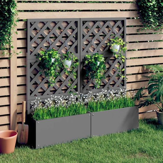 Lot de 2 jardinières avec treillis en wpc pour plantes grimpantes jardin terrasse gris