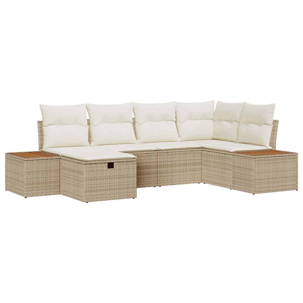 Ensemble de canapé de jardin 6 pièces avec coussins beige poly rattan