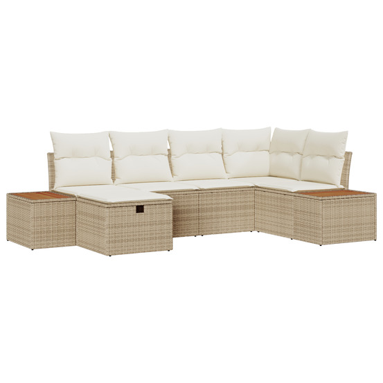 Ensemble de canapé de jardin 6 pièces avec coussins beige poly rattan