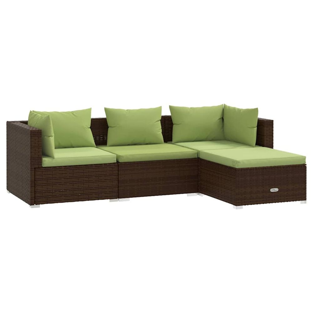 Salon de jardin 4 pcs avec coussins résine tressée marron