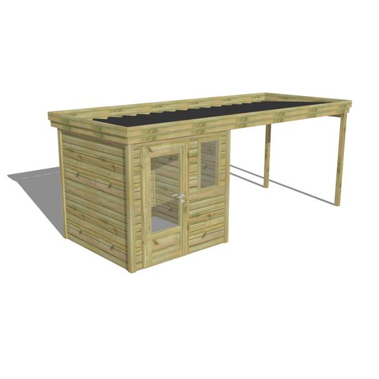Abri de jardin bois pin traité autoclave 27mm - 5,64x2,14m / 12m2 - bac acier - abri français