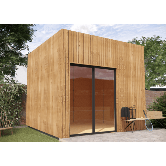 Bureau de jardin 4 saisons en bois 3,3 x 3,5 x 3,2 m / isolation re2020 / menuiseries alu k-line