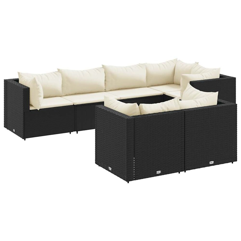 Salon de jardin 7 pcs avec coussins noir résine tressée