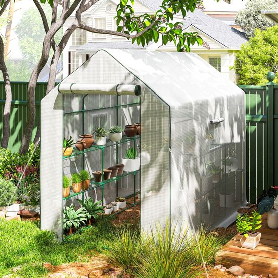 Serre de jardin acier et pe renforcé 140 x 213 x 190 cm blanc 12 étagères culture protégée - comfortxl outdoor living
