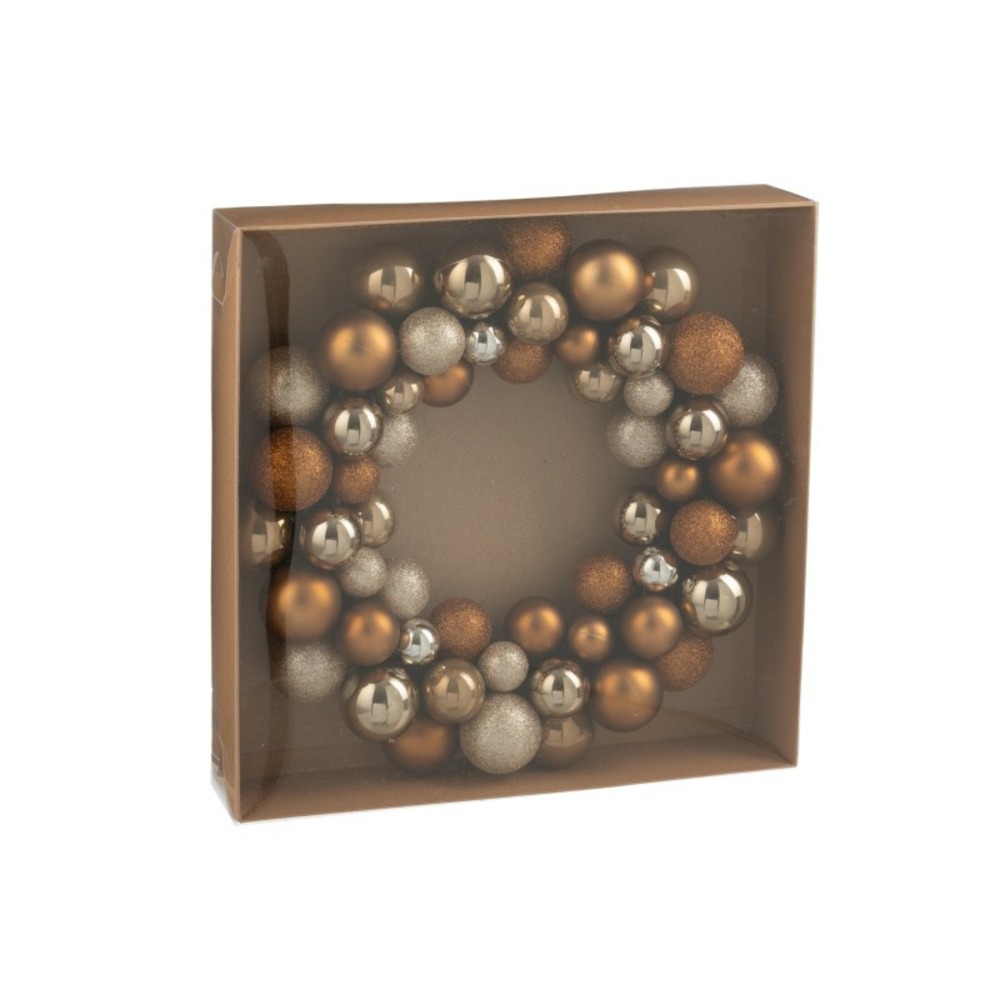 Couronne de boule de noël en plastique marron d.35 cm