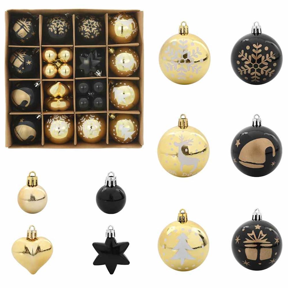 Ensemble de boules de noël 40 pc noir et or ø 6 cm plastique