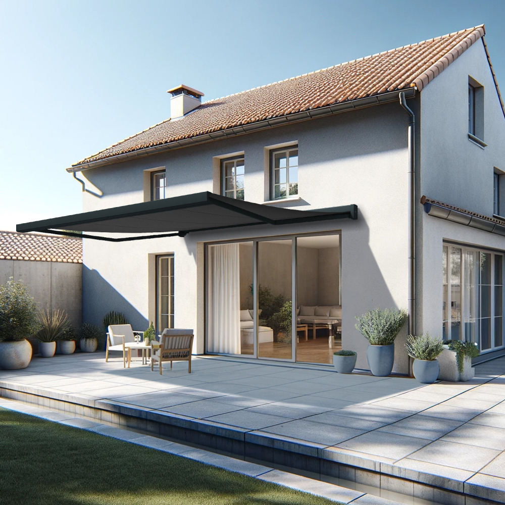 Store banne coffre intégral soa 4,10x3,50 m (manuelle - gris anthracite stucturé ral7016st - gris graphite)