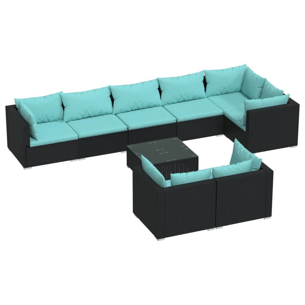Salon de jardin 9 pcs avec coussins noir résine tressée