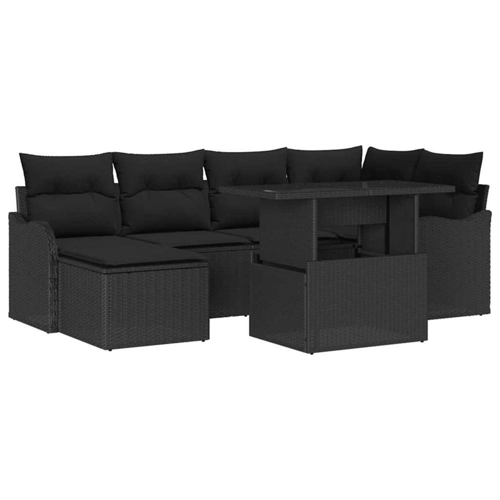 Ensemble de canapé de jardin avec coussin 7 pcs noir poly rotin