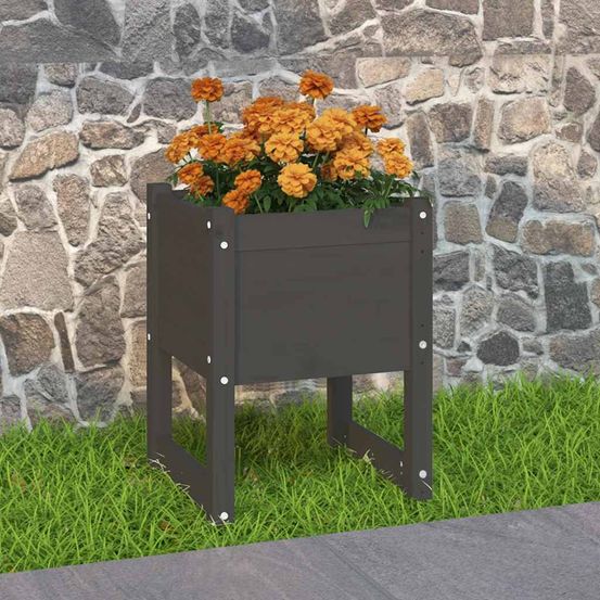 Jardinière carrée en bois massif de pin pour extérieur gris 40x40 cm