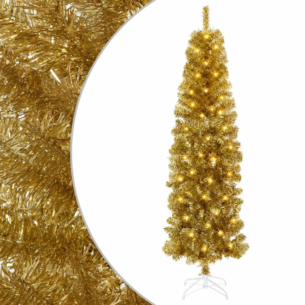 Arbre de noël slim artificiel avec boules 180 cm 300 led