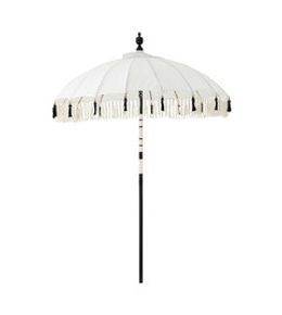 Parasol rond à franges "flavie" 180cm écru & noir