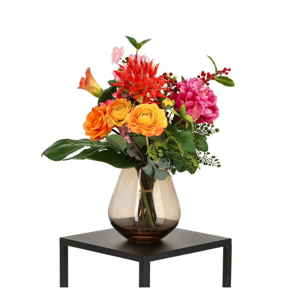 Bouquet artificiel lié à la main liva madrid – orange/rouge