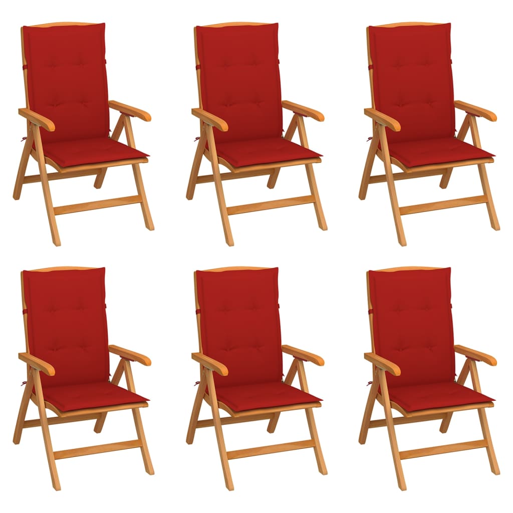 Chaises inclinables de jardin avec coussins 6 pcs teck solide