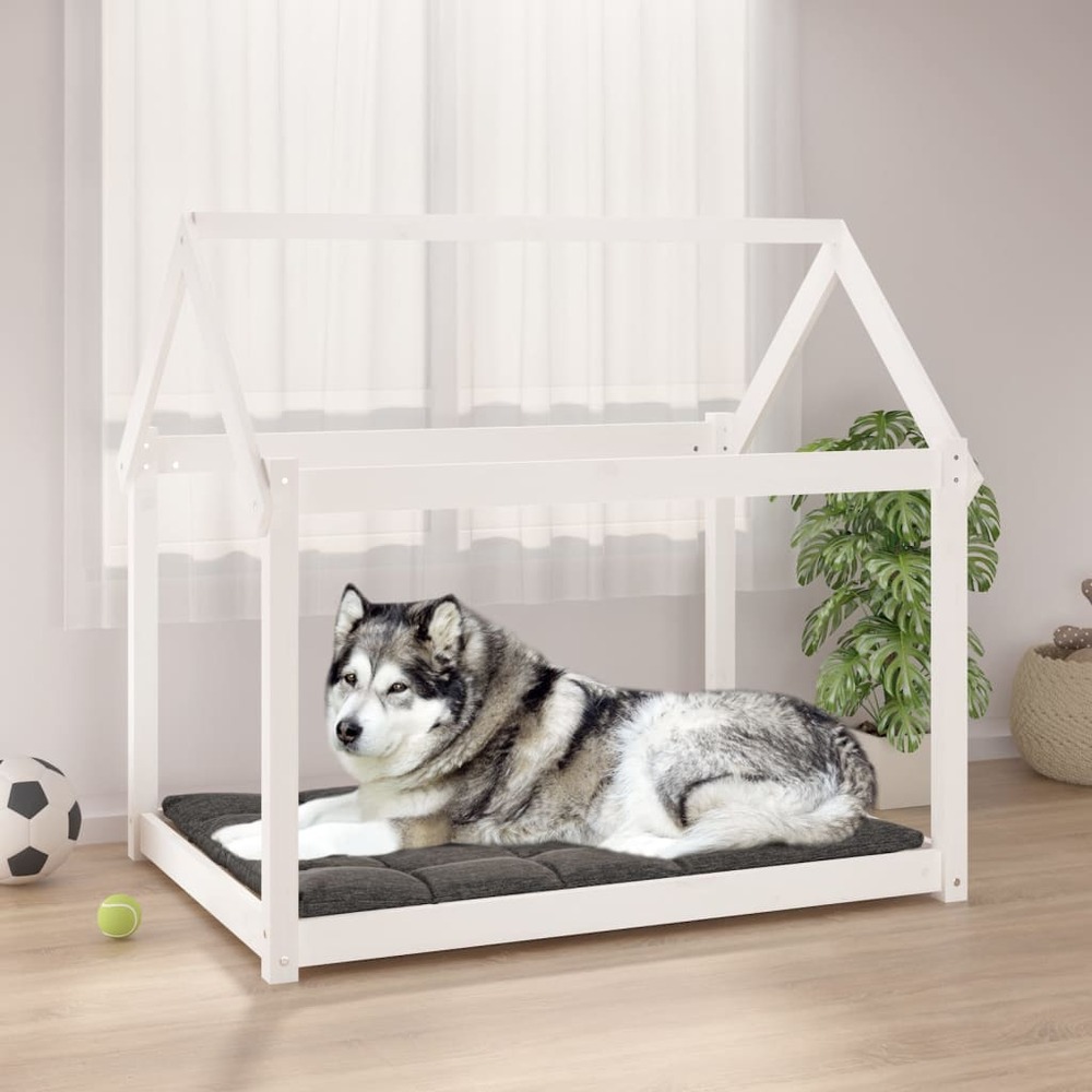 Lit pour chien blanc 111x80x100 cm bois de pin solide