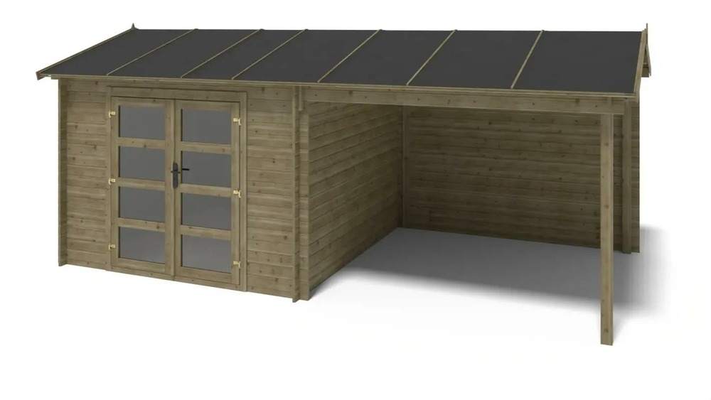 Abri de jardin en bois - 17,40m2 - 5,79x3m - traité - ep. 28mm - couleur: vert - dom718 - altanka