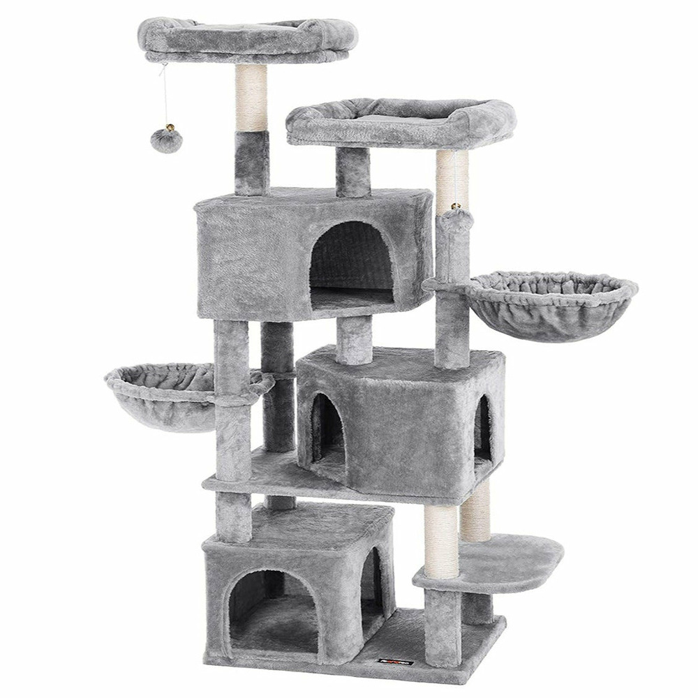 Grand arbre à chat avec 3 niches 164 cm de hauteur gris clair