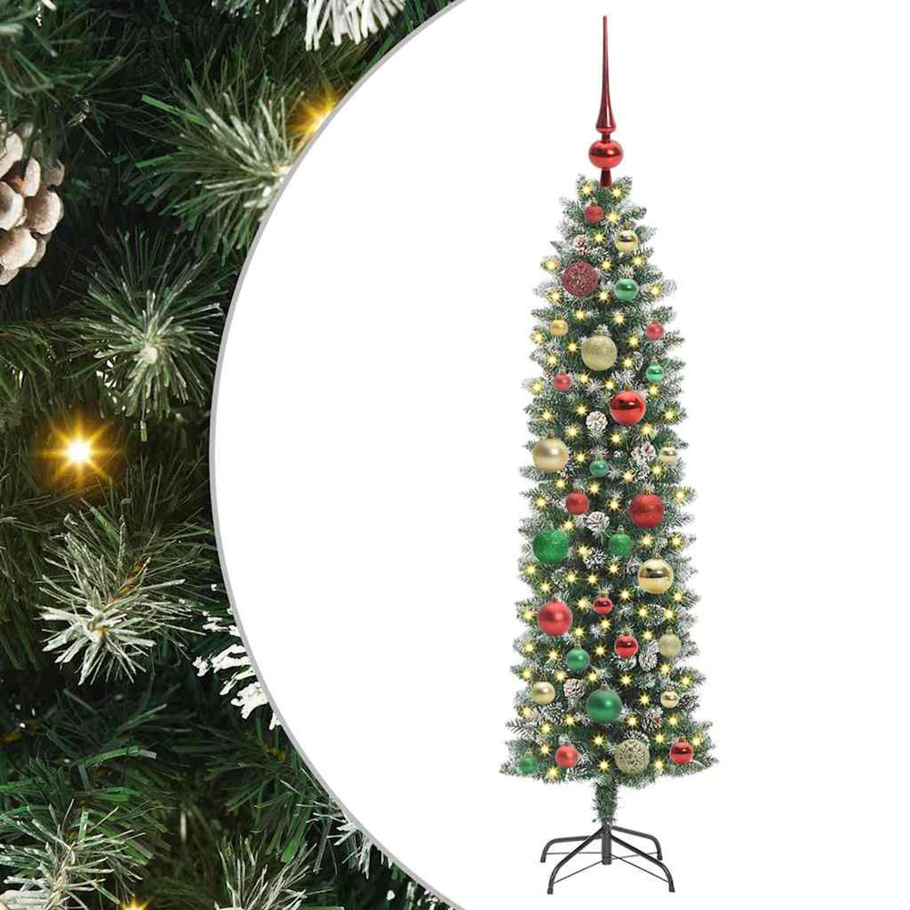 Arbre de noël artificiel slim avec 150 led vert et blanc 120 cm