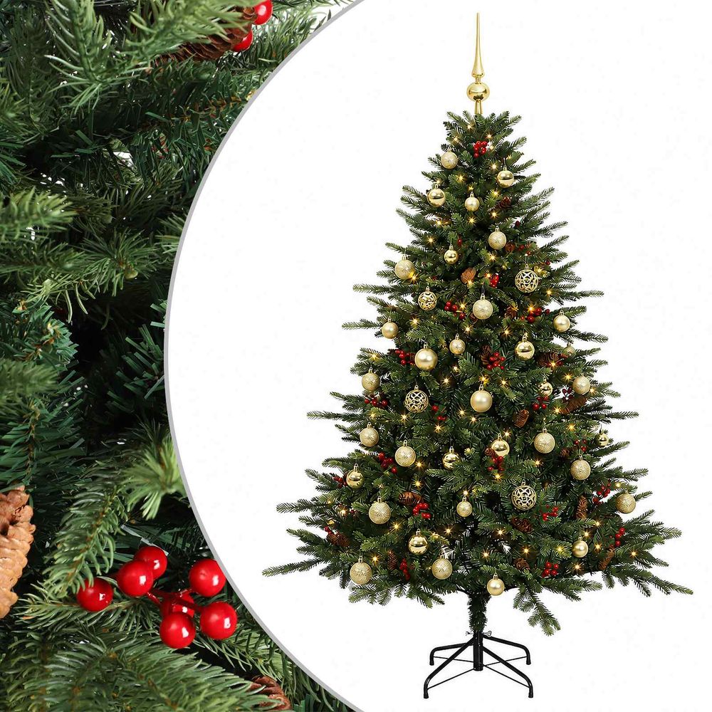Sapin de noël artificiel avec boules 150 cm 150 led blanc chaud