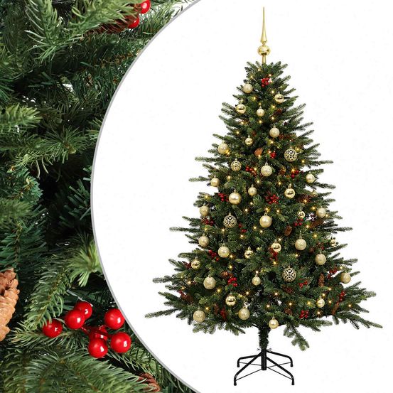 Sapin de noël artificiel avec boules 150 cm 150 led blanc chaud
