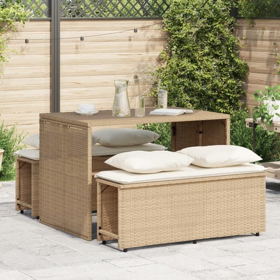 Ensemble à manger de jardin et coussins 3 pcs beige poly rotin