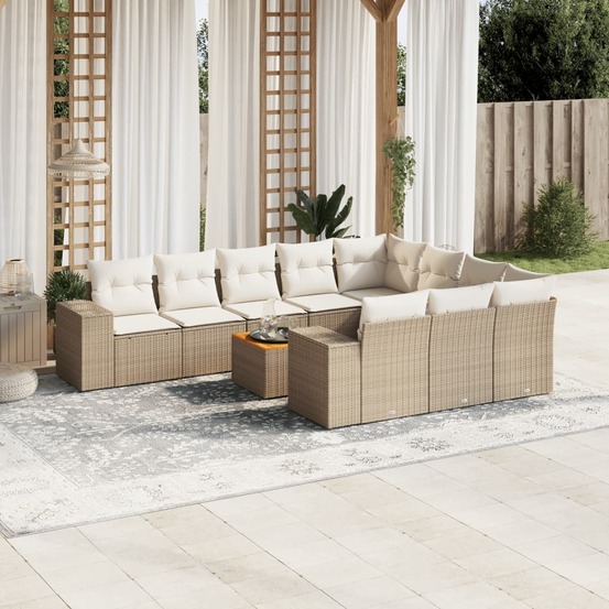 Salon de jardin 11 pcs avec coussins beige résine tressée