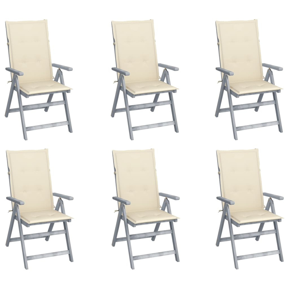 Chaises inclinables de jardin lot de 6 et coussins bois acacia