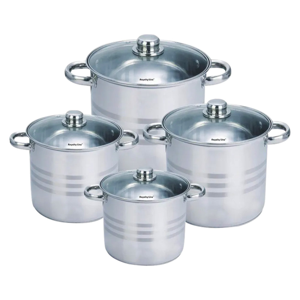 Royalty line rl- sp8: ensemble de 8 casseroles profondes en acier inoxydable