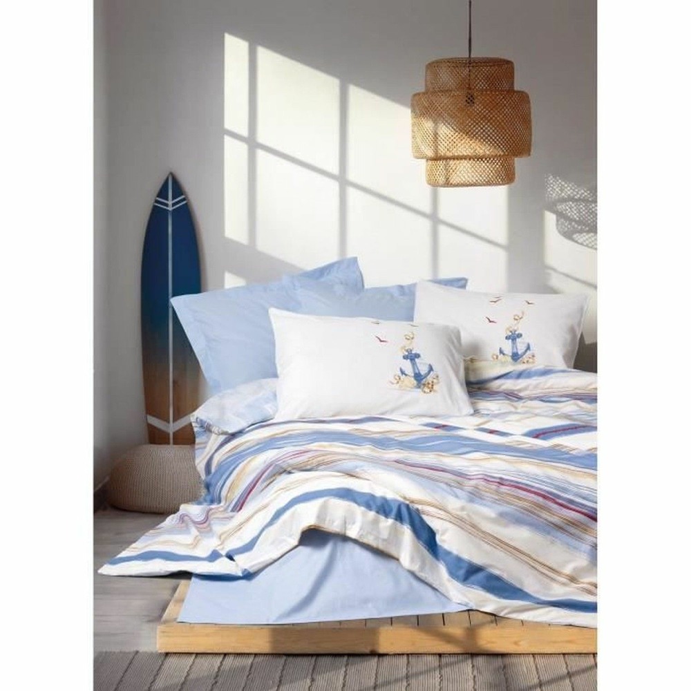 Parure de lit - housse de couette 220 x 240 + 2 taies d'oreiller 60 x 60 coton renforcé - bleu