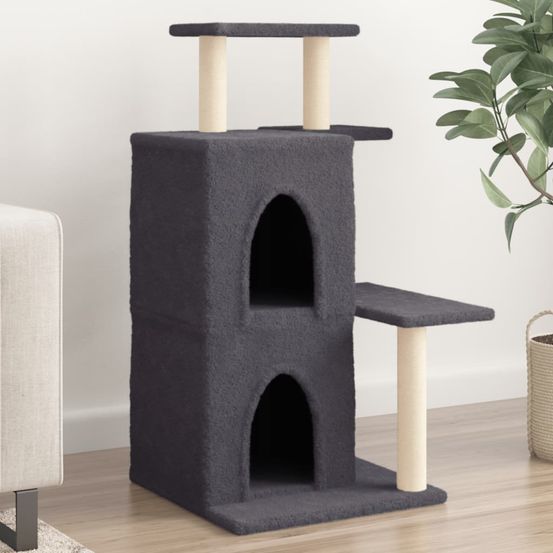 Arbre à chat multi-jeux 97 cm en sisal avec 2 niches et plateformes gris foncé