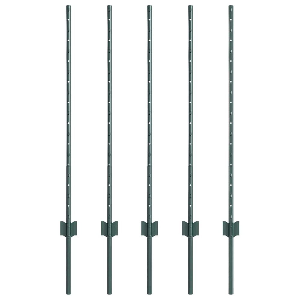 Poteau de clôture. 5 pcs vert 140 cm acier