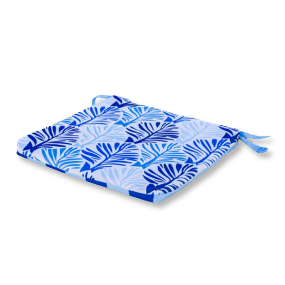 Lot de 4 galettes de chaise 35x35x3 cm motif feuillage bleu