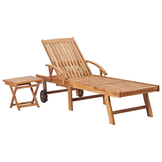 Chaises longues lot de 2 avec table bois de teck solide