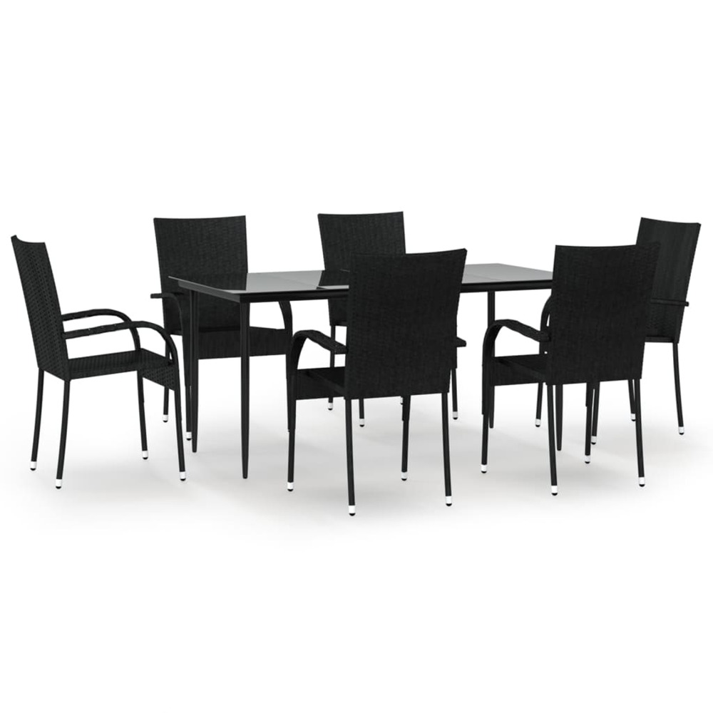 Ensemble à manger de jardin 7 pcs noir résine tressée