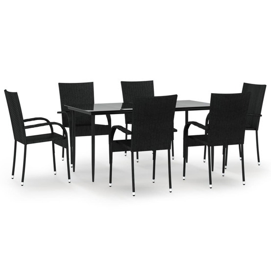 Ensemble à manger de jardin 7 pcs noir résine tressée